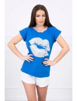 Blúzka s potlačou pier nevädzovo modrá Blúzka s potlačou pier nevädzovo modrá