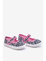 Dziecięce Baleriny Na Rzep W Print Granatowo-Różowe Selah