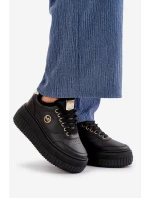 Sneakersy Buty Sportowe Damskie Ocieplane Na Masywnej Podeszwie Czarne Ardiela