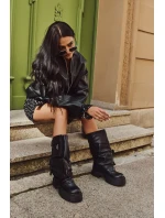 Ocieplane Wsuwane Kozaki Damskie Na Masywnej Platformie Z Kieszeniami Czarne Clarinda