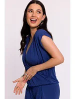 B288 Viskózový zavinovací top s výstrihom do V - modrý