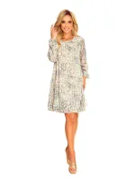 Hannah - Dámske šifónové šaty s výstrihom na chrbte as béžovo-svetlo modrým vzorom typu "Boho" 319-2