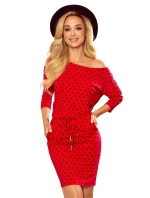 13-128 Športové šaty s viazaním a vreckami - ČERVENÉ S ČIERNYMI DREAMS