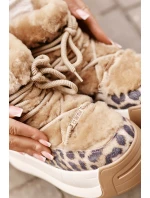 Skórzane Śniegowce Damskie Na Grubej Podeszwie Z Futerkiem Panterka Big Star OO274A208 Brązowe