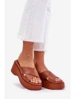 Klapki Damskie Na Platformie I Koturnie Camel Nelithraea