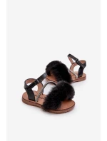Sandałki Dziecięce Na Rzep Z Futerkiem Czarne Rosavere
