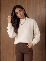 Klasický dámsky sveter s okrúhlym výstrihom, svetlo béžový, FashionStreet MY2599 Klasický dámsky sveter s okrúhlym výstrihom, svetlo béžový, FashionStreet MY2599