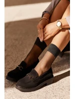 Zamszowe Półbuty Mokasyny Damskie Czarne Beanika