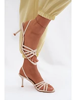 Dámské sandály na podpatku s pásky béžové Velivelle