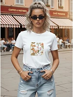 Dámske bavlnené tričko s motívom listov, biele, FashionStreet NX8052RY Dámske bavlnené tričko s motívom listov, biele, FashionStreet NX8052RY