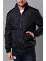 Pánska prešívaná bunda s rebrovanými lemami čierna (58M13083-392) Pánska prešívaná bunda s rebrovanými lemami čierna (58M13083-392)
