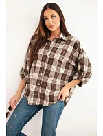Dámska kockovaná oversize košeľa s vreckami, hnedá Dámska kockovaná oversize košeľa s vreckami, hnedá
