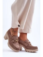 Eleganckie Półbuty Na Słupku Ze Złotą Ozdobą Beżowe Lemar Harmell