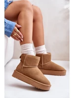 Skórzane Zamszowe Śniegowce Na Platformie Za Kostkę Camel Rianaella