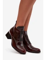 Skórzane Lakierowane Botki Na Klocku Z Ozdobnym Detalem Ocieplane Zazoo 60560 Ciemnobrązowe Skórzane Lakierowane Botki Na Klocku Z Ozdobnym Detalem Ocieplane Zazoo 60560 Ciemnobrązowe