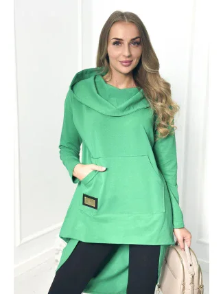 Mikina s dlhým chrbtom a kapucňou svetlo zelená