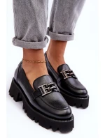 Damskie Skórzane Półbuty Loafersy Z Ozdobą Laura Messi 2699 Czarne