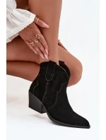 Wsuwane Botki Kowbojki Damskie Z Naturalnego Zamszu Czarne Beretta