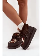 Śniegowce Damskie Z Naturalnego Zamszu Łaty D.Franklin DFSH375008 Czekoladowe