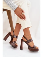 Dámské sandály na podpatku a platformě Ekologická kůže Čokoládové Hanelia