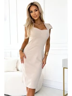 318-6 Elegantné MIDI šaty s krásnym výstrihom - BEACH