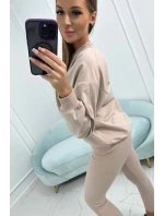 3-dielny set blúzka + top + legíny svetlo béžová