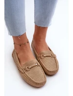 Mokasyny Damskie Ażurowe Z Ozdobą Brązowe Kaydance