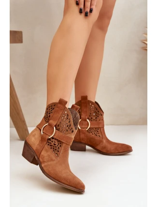 Zamszowe Botki Kowbojki Ażurowe Na Obcasie Zazoo 2994 Camel Zamszowe Botki Kowbojki Ażurowe Na Obcasie Zazoo 2994 Camel
