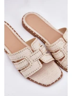 Zdobione Klapki Na Płaskim Obcasie Beżowe Anniles