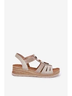 Sandały Damskie Na Koturnie Z Ozdobami Inblu RV000015 Jasnobeżowe