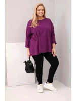 Dámska blúzka plus size s bavlnou a dlhými rukávmi a riasením tmavo fialová