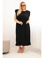 Dámske plus size viskózové plisované šaty s viazaním čierne