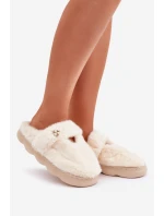 Futrzane Kapcie Z Małą Broszką Jasnobeżowe Primaria