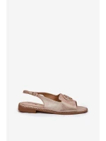 Sandały Damskie Na Płaskim Obcasie Z Ozdobą S.Barski KV51-002 Różowe Złoto