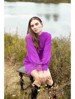 K078 Šaty s naberaným pásom - levanduľová