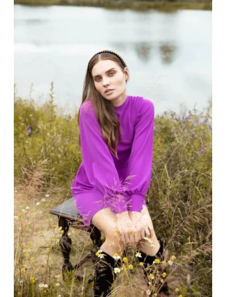 K078 Šaty s naberaným pásom - levanduľová