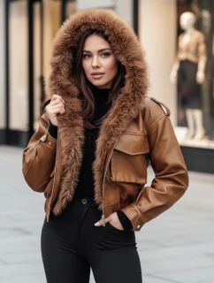 Dámska kožená bunda s kožušinou SOFTREBEL hnedá FashionStreet TY4761z
