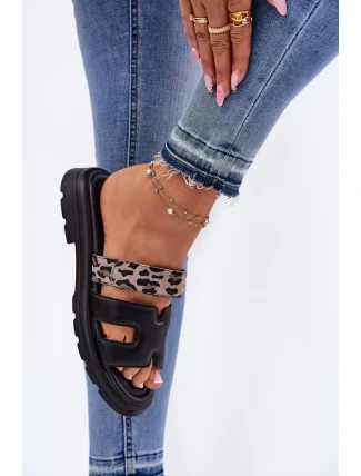 Skórzane Klapki Damskie Z Rzepem Panterka Vinceza 66769 Czarne