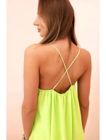 Dlhé šaty bez ramienok neónovo zelené