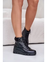 Lekkie Ocieplane Botki Damskie Na Platformie I Koturnie Czarne Savindria