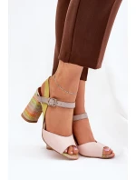 Skórzane Eleganckie Sandały Na Słupku Laura Messi 2136 Multikolor