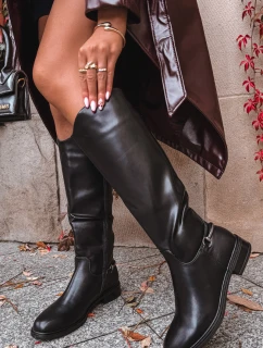 Ocieplane Kozaki Damskie Na Płaskim Obcasie Z Ozdobnym Detalem Czarne Renaya