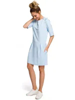 M422 Šaty so spadnutým pásom a mašľou - svetlo modré
