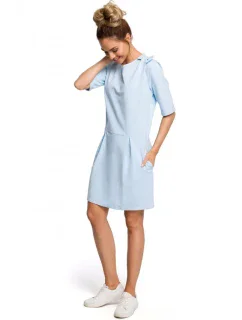 M422 Šaty so spadnutým pásom a mašľou - svetlo modré