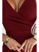 479-7 NINA elegantné šaty s obálkovým výstrihom, rukávmi a opaskom - Bordeaux