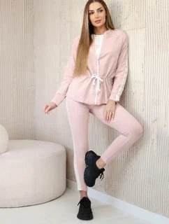 Dámska bavlnená súprava s pruhmi a sťahovacím lemom púdrovo ružová