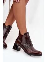 Skórzane Lakierowane Botki Na Klocku Z Ozdobnym Detalem Ocieplane Zazoo 60560 Ciemnobrązowe Skórzane Lakierowane Botki Na Klocku Z Ozdobnym Detalem Ocieplane Zazoo 60560 Ciemnobrązowe