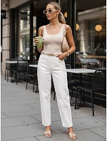 Dámske džínsy s opaskom a vysokou sedmičkou v bielej farbe FashionStreet UY3062 Dámske džínsy s opaskom a vysokou sedmičkou v bielej farbe FashionStreet UY3062