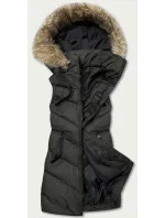 Dámska páperová vesta v army farbe s kožušinou (5M787-136) Dámska páperová vesta v army farbe s kožušinou (5M787-136)