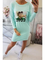 Šaty s potlačou Love v mätovej farbe